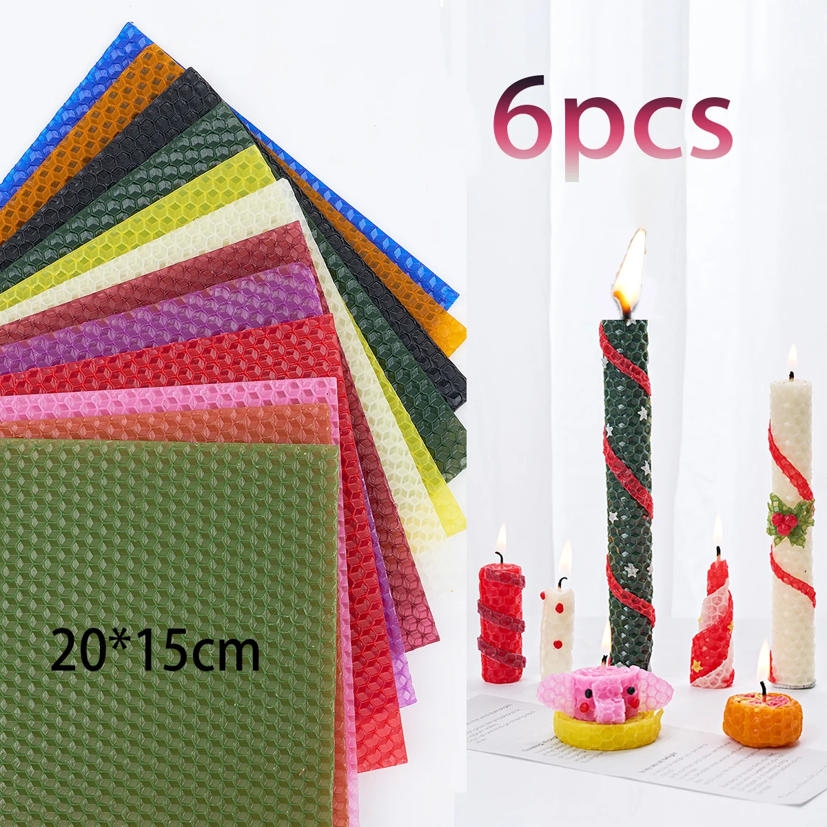 Colored Beeswax Sheet Candle Roll 15*20Cm 12Colors 6Pcs Handmade DIY Honeycomb Wax Sheet Parent-Child Activity Material Package candle making wax candle making tools