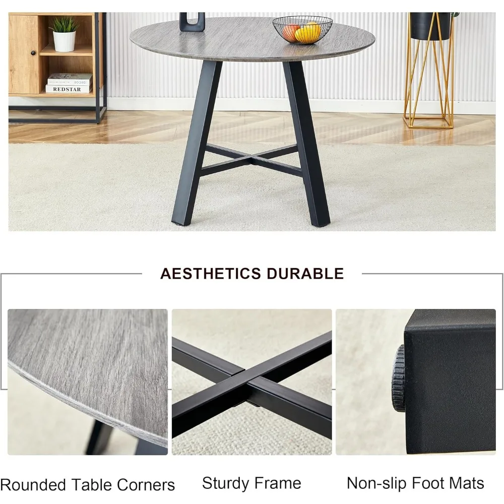 Round Dining Table Set for 4, Round Kitchen Dining Table and Chairs Set for 4,42" Modern Dining Room Table Set for 4 6