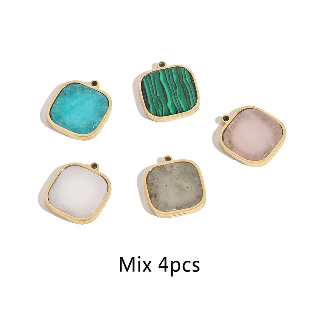 Natural Stone Stainless Steel Pendant Gold Plated Square Pendant DIY Handmade Earring Necklace Accessory 5