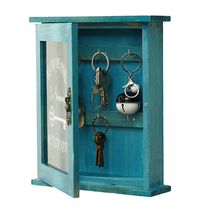 

Wooden Key Box, Retro, Wall, Key Cabinet With Magnetic Door, Durable Solid Wood Storage With 6 Hooks