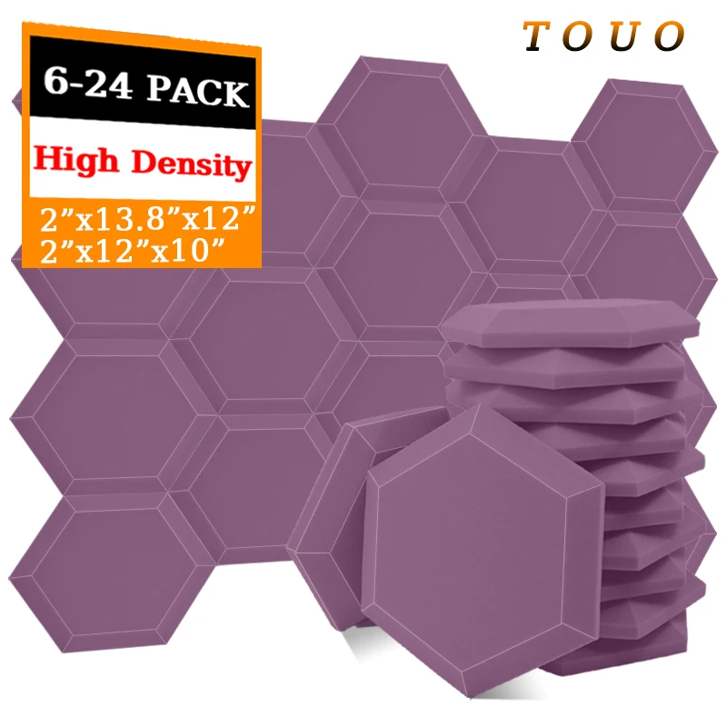 

TOUO 6/12/24 Pcs Hexagon Acoustic Foam Wall Soundproofing Sound Foam Panels Studio Acoustic Treatment Door Wall Soundproofing