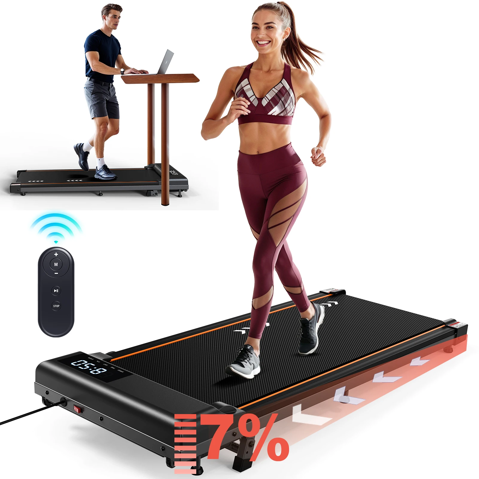 Mettlematic 2.25Hp Walking Pad Treadmill for Home, 1-6 Km/H Speed with Incline, 7 Layers Running Belt, 110kg Load Capacity
