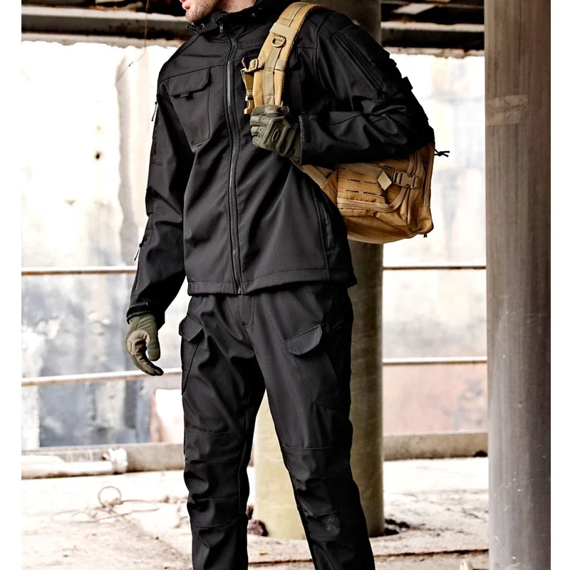 Winter Outdoor Waterproof Suits Men Tactical Windproof Hooded Jacket Fleece Warm Pants Multi-pocket  Thermal Sets Autumn 5