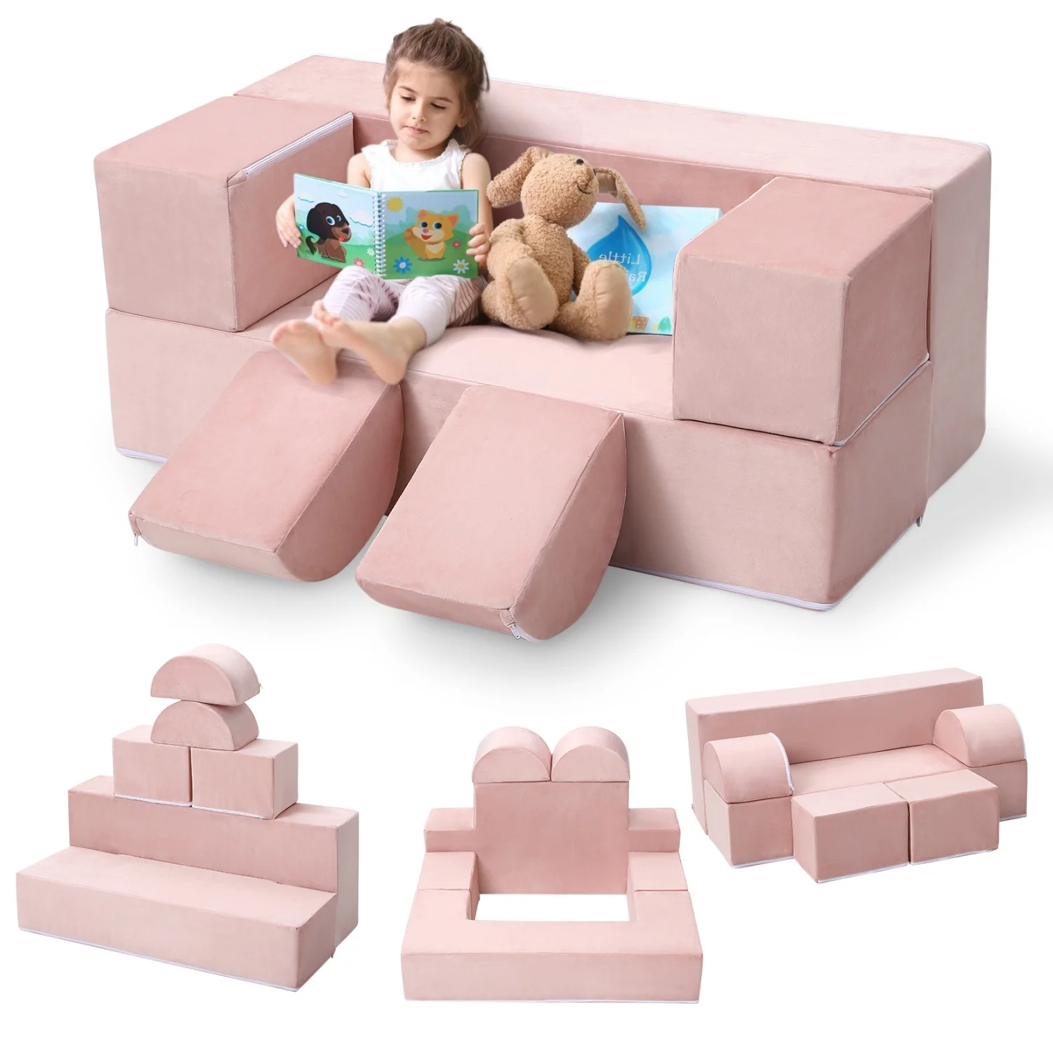 Modulares Kindersofa aus Schaumstoff mit abnehmbaren Kissen, wandelbares weiches Sofa zum Lesen und Spielen – Detail 9