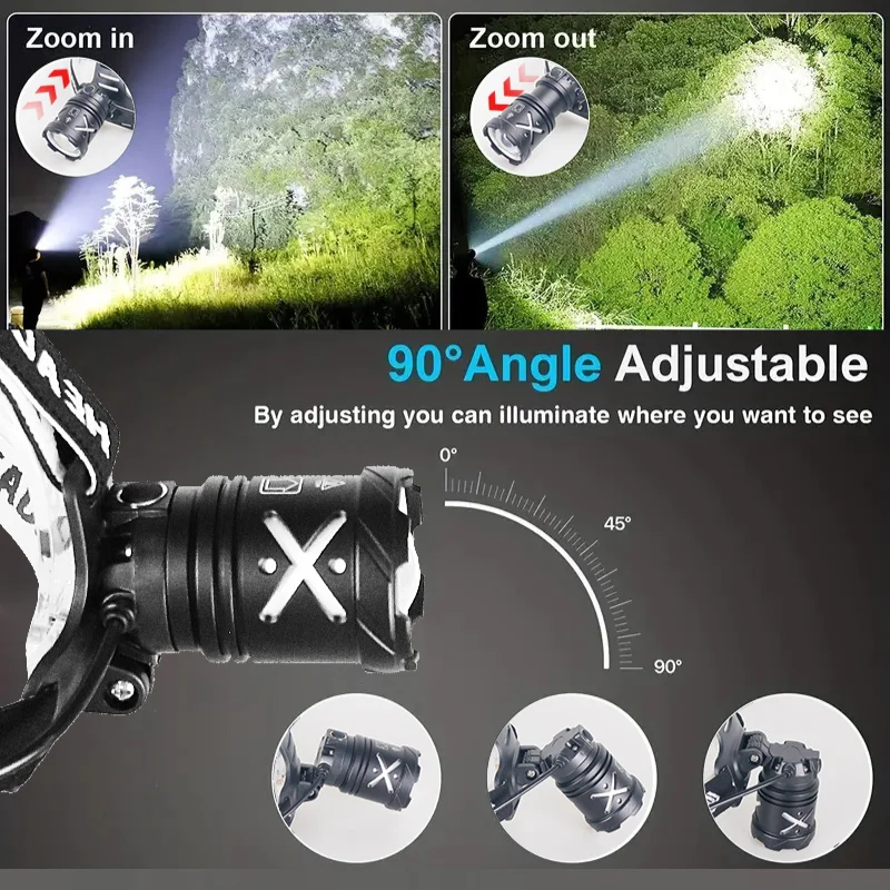 6800000LM LED 헤드램프 슈퍼 브라이트 고출력 LED 충전식 헤드 손전등 18650 야외 헤드라이트 낚시 캠핑 랜턴