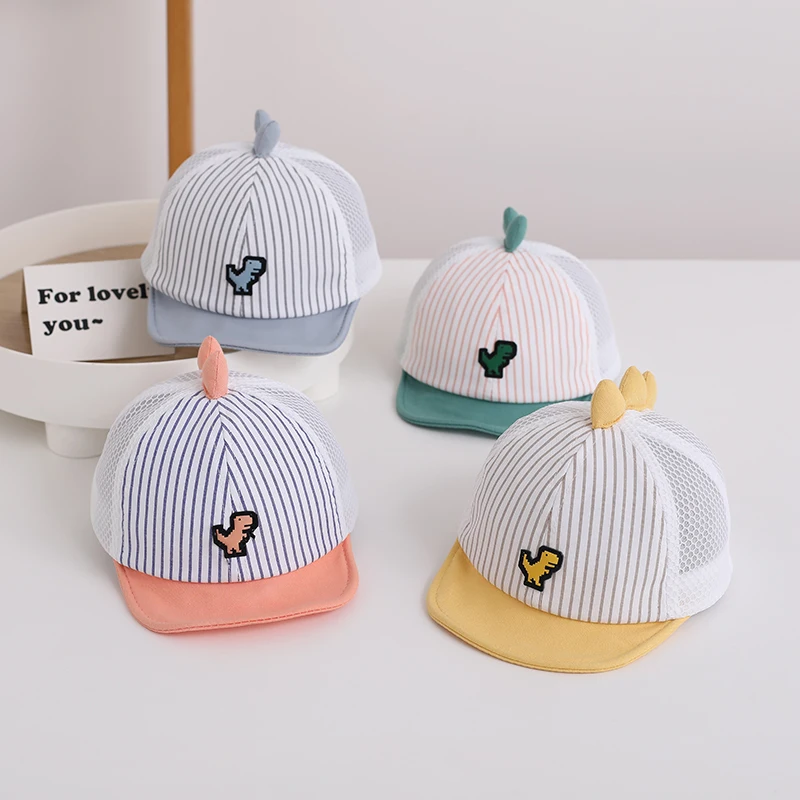 Baby Summer Mesh Cap Cute Striped Dinosaur Baseball Caps For Toddler Soft Brim Boys Girls Peaked Hat