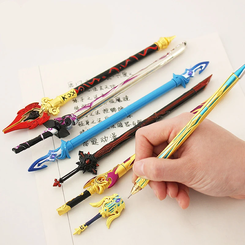 Genshin Impact  Sword Pen Anime Metal Weapon Desk Accessories Kawaii Toy Room Decor genshin impact around hollowed metal bookmarks anime character bookmarks stationery