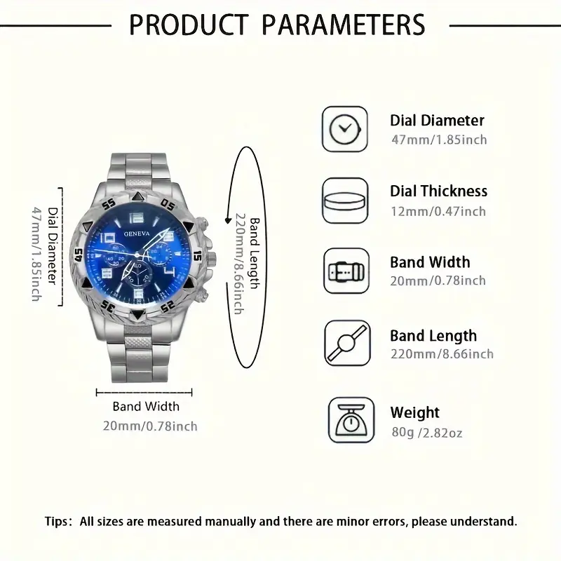 4pcs/1pcs fashionable men's quartz watch - stainless steel strap, round zinc alloy case, electronic sports - Image 5