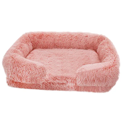 

Long Plush Pet Dog Sofa Bed Square Kennel Pet Bed Cat Pad Winter Warmth Cat Nest