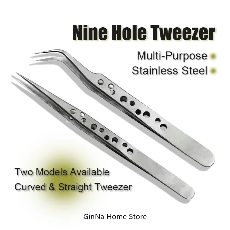 Precision Tweezers Stainless Steel Nine Hole Fine Texture for Mobile Phone Watch Repair