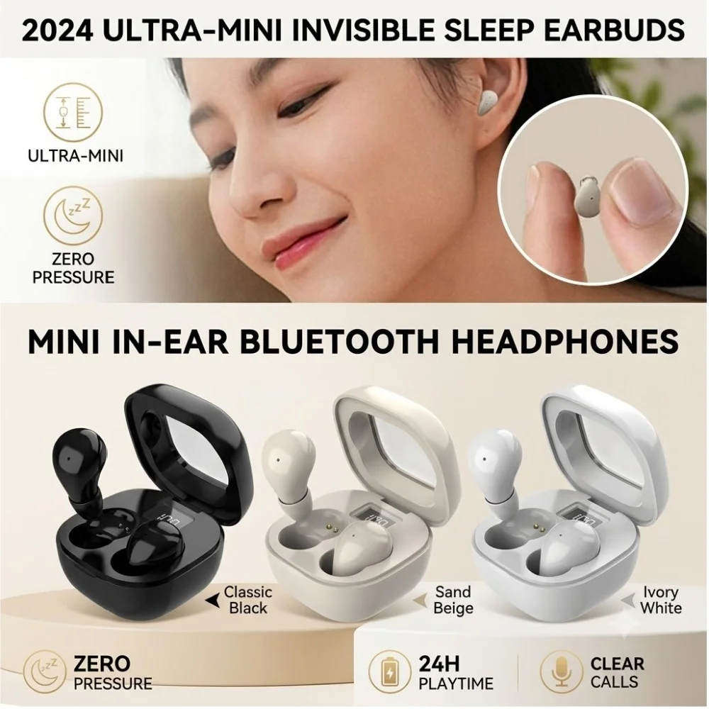 Ultra-Gentle Mini Wireless Sleep Headphones - Noise-Isolating In-Ear Comfort