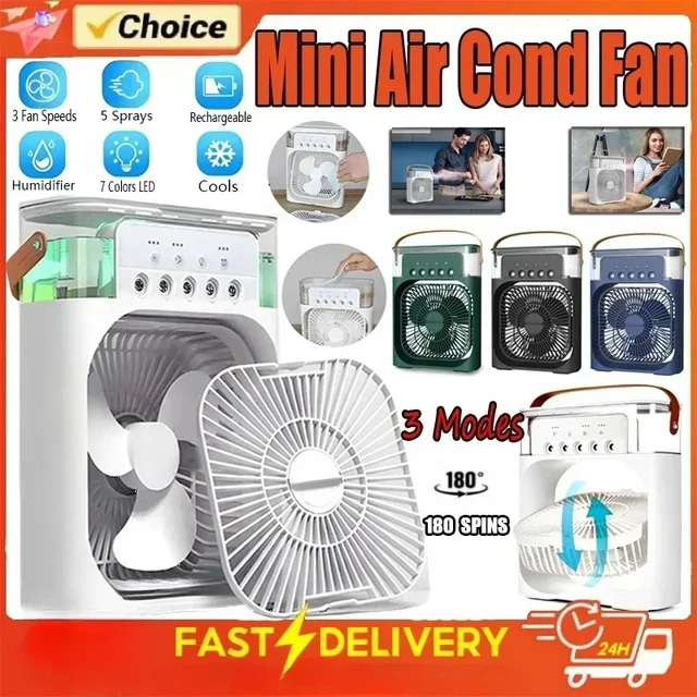 2025 Portable Humidifier Fan Air Conditioners USB Electric Fan LED Night Light Water Mist Fun 3 In 1 Air Cooler Humidifie Work 3