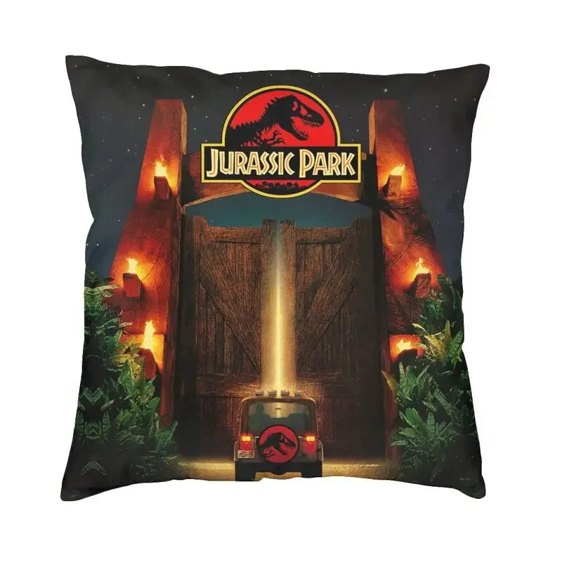 thumbnail image 1 of Funda de almohada decorativa con póster de película clásica genial de Jurassic Park, funda de cojín con estampado 3D de dos lados del mundo de los dinosaurios para sofá, 1 of 5