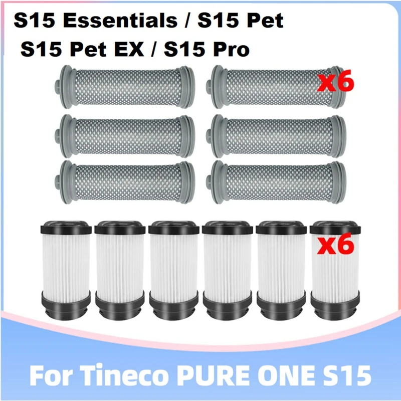 

12PCS For Tineco PURE ONE S15 / S15 Essentials Cordless Vacuum Cleaner Pre Post Filter Part Replacement Spare Parts Parts