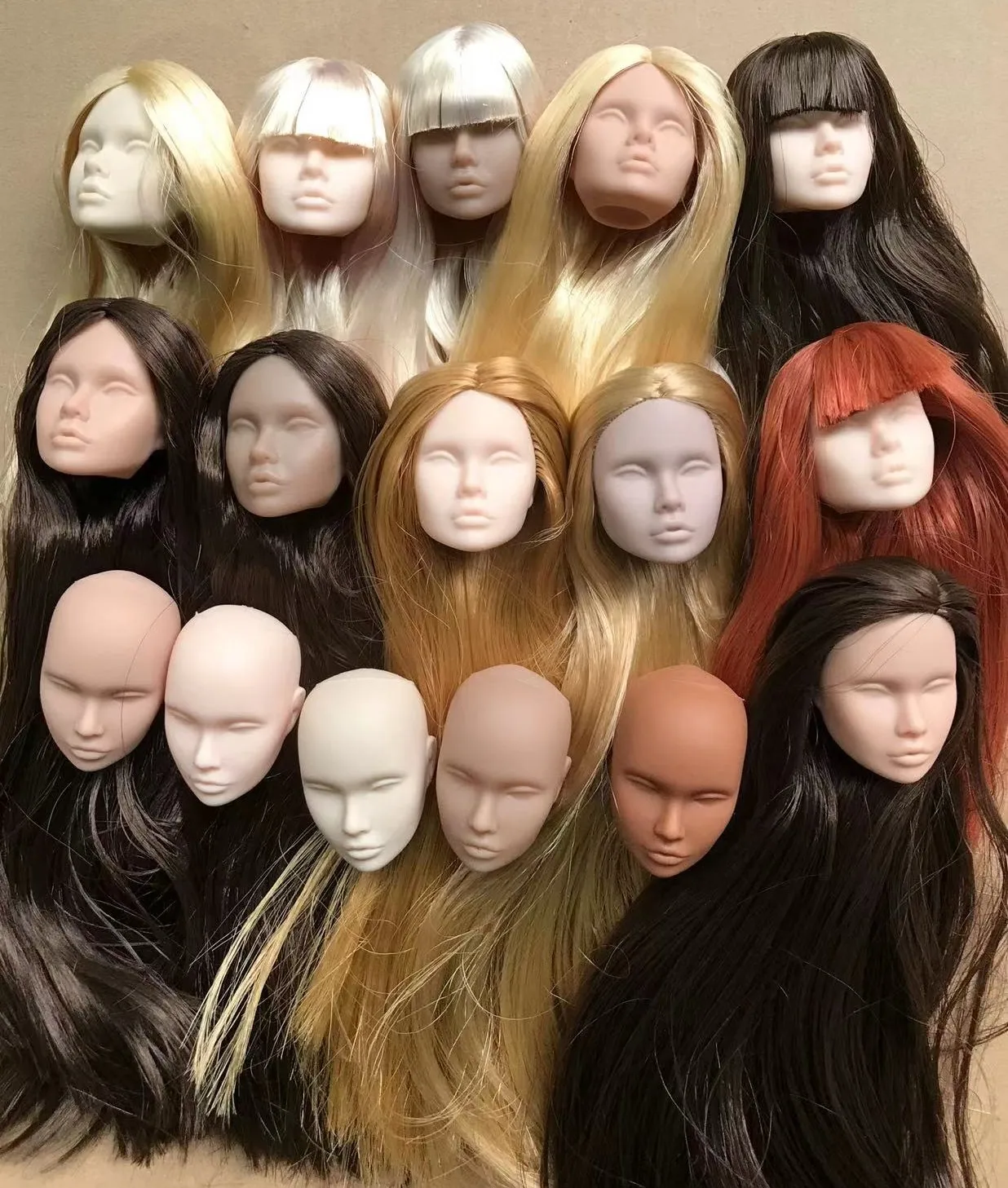 

Poppy Parker Multi Color Skin Long Hair Doll Heads Doll Parts White Coffee Beige Brown Skin FR IT Doll Heads Girl Toy Figures