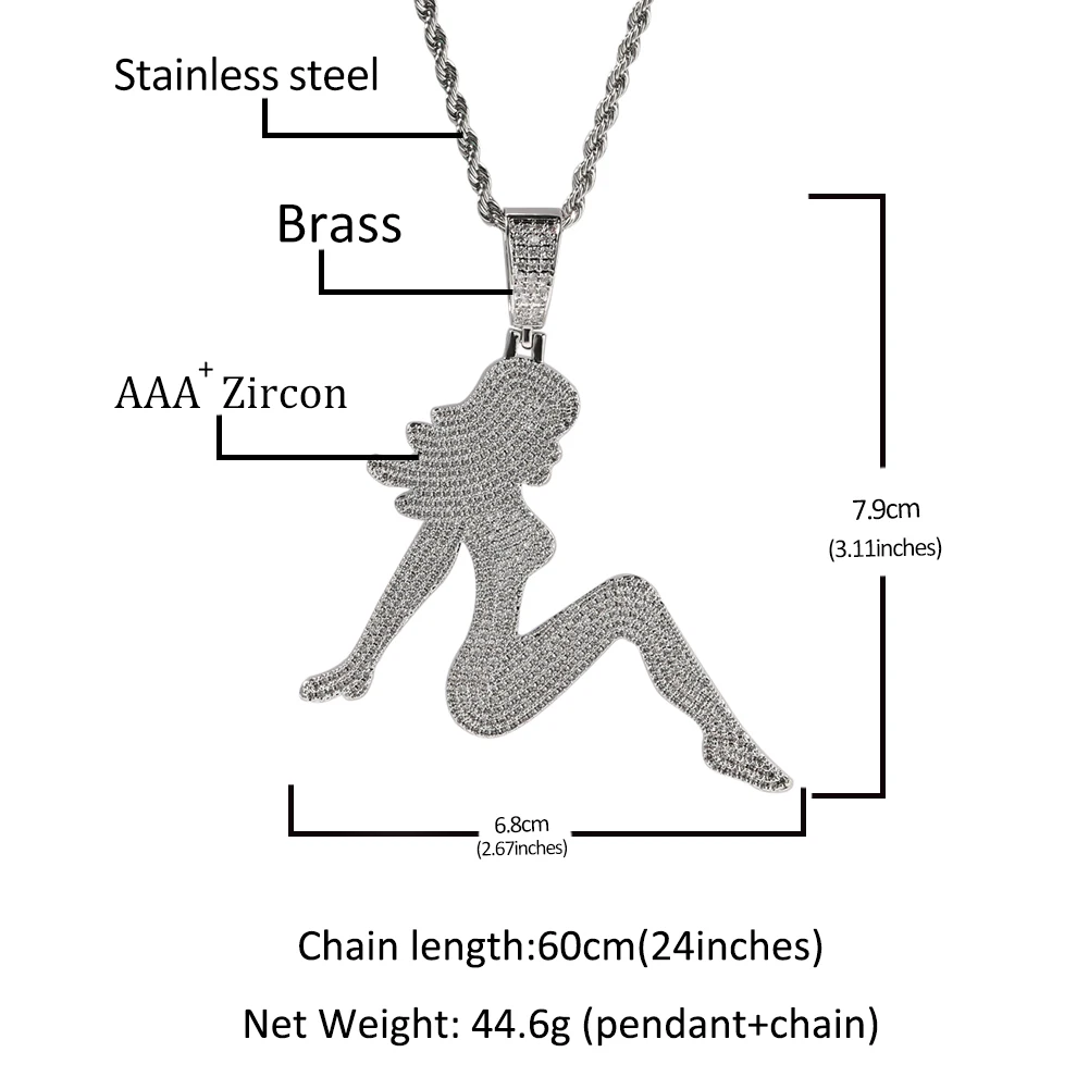 UWIN Sexy Lady CZ Pendant Full Micro Pave Cubic Zirconium Iced Out Girl Necklace Charm Fashion Hip Hop Women Jewelry For Gift