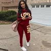 2 Piece Set Women Outfit LOVE Letter Print High Neck Hoodies Sweatshirt Pants Tracksuit 2022 Plus Size Streetwear Casual Suit 1
