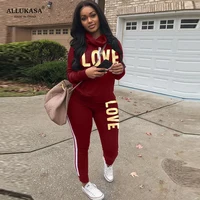 2 Piece Set Women Outfit LOVE Letter Print High Neck Hoodies Sweatshirt Pants Tracksuit 2022 Plus Size Streetwear Casual Suit 1