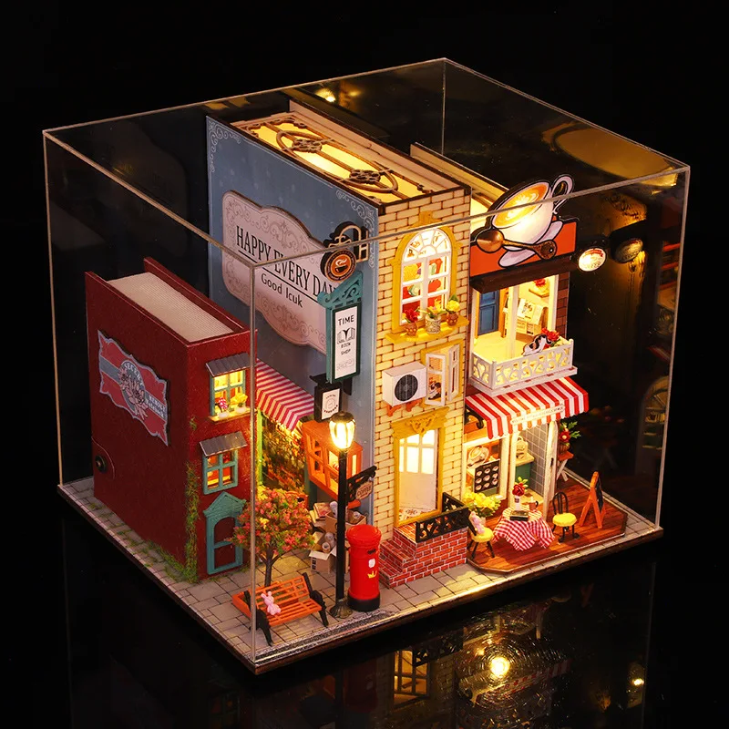 DIY Alley Book Nook Bookcase Wooden Bookend Mini House Model With Furniture Building Kit