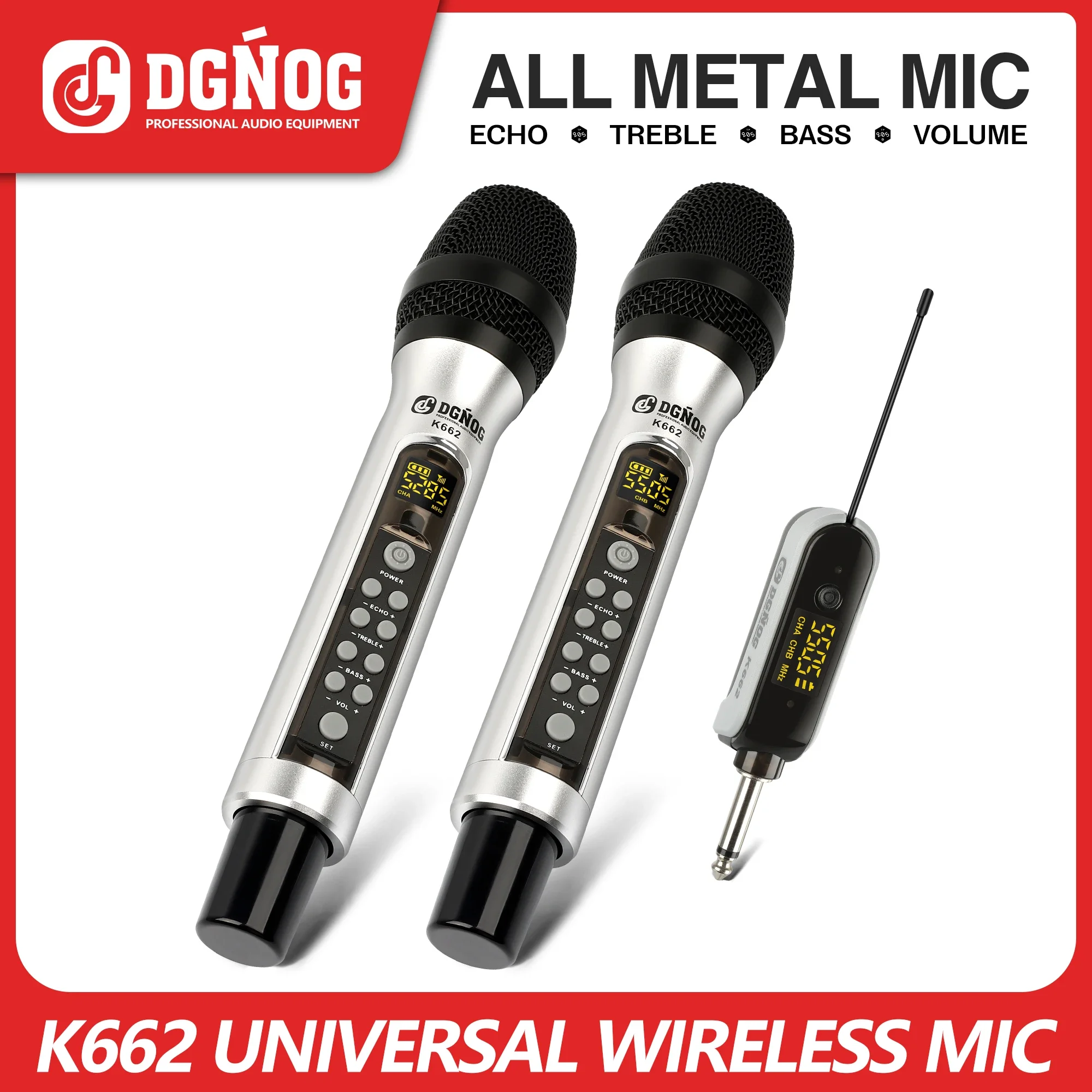 Canais de Metal Microfone sem Fio com Eco Agudos Baixo Karaoke Uhf Duplo Handheld Dinâmico Sistema Microfone para Cantar pa Alto-falante 2