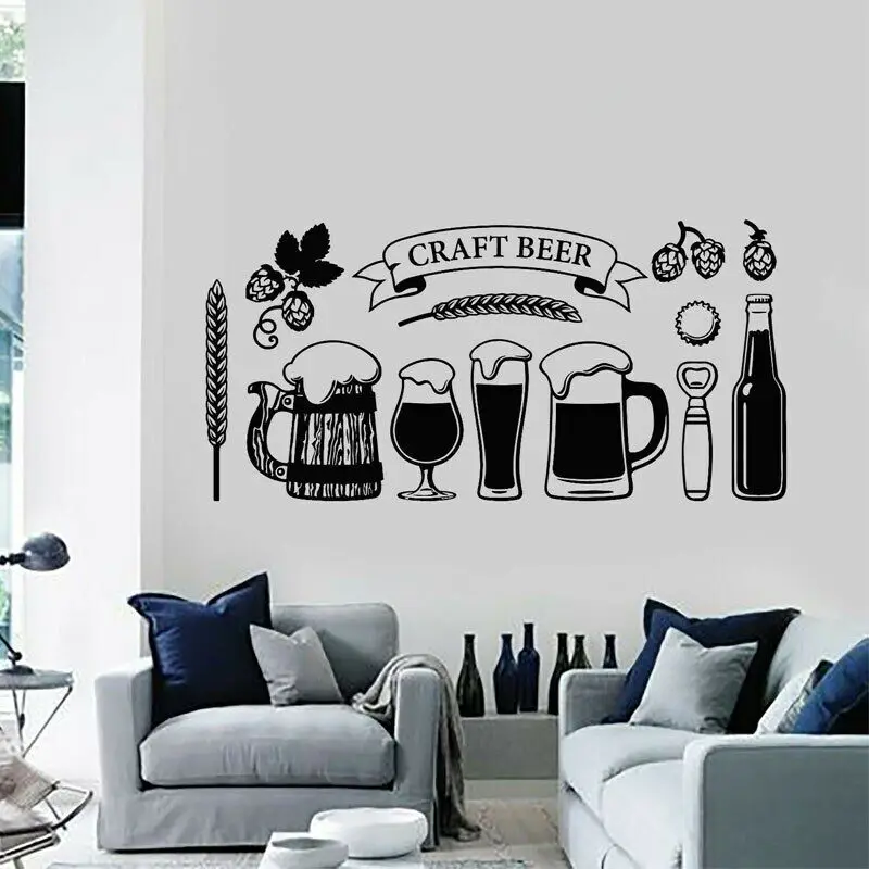 Craft Beer Glass Alcohol Drinking Pub Wall Stickers Vinyl Cutting Decal Removable Mural Kitchen Bar Shop Decor Wallpaper 3178