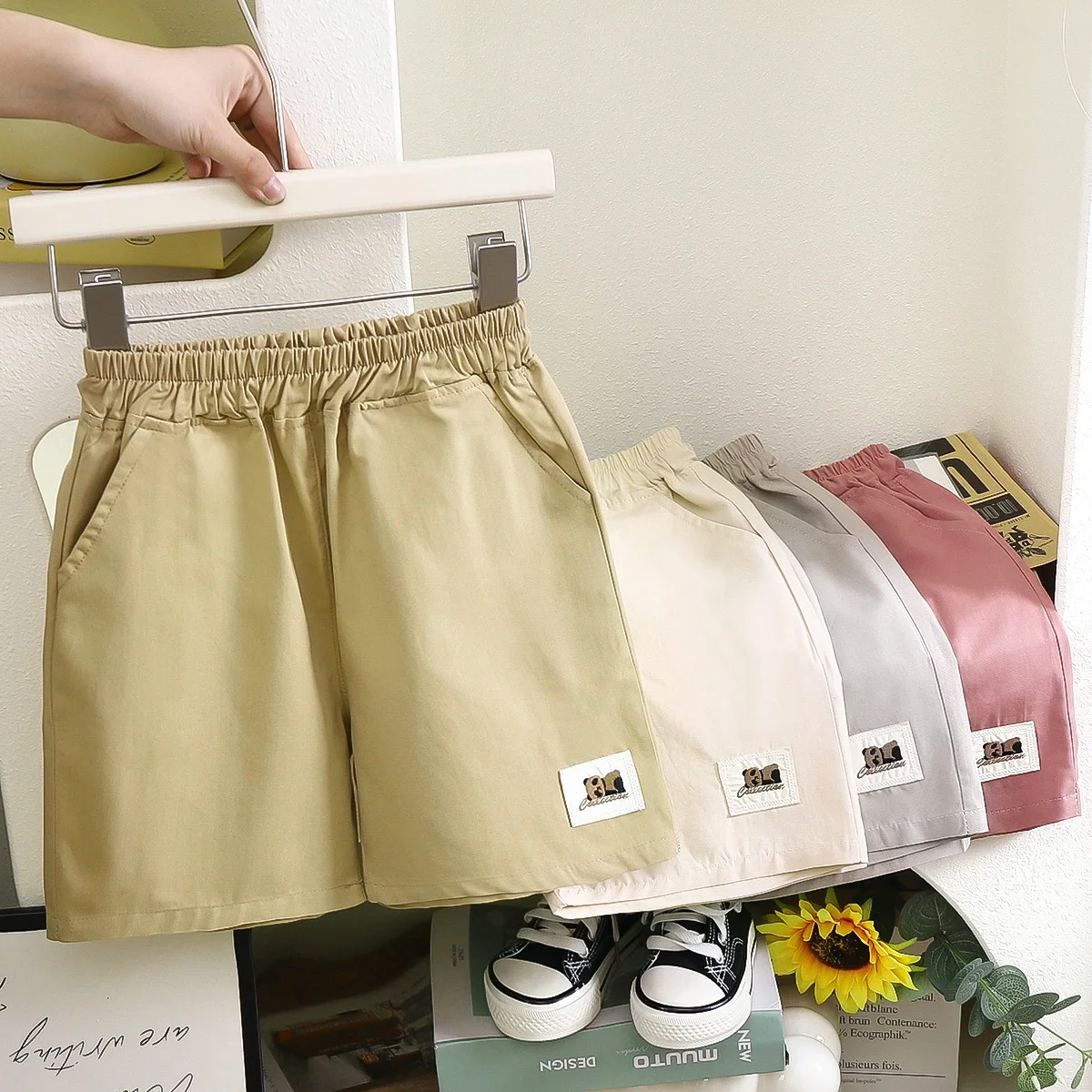 UNITIM Summer Kids Boys Shorts Solid Cotton Thin Elastic Waist Versatile Children Boys Shorts Pocket Cool Toddler