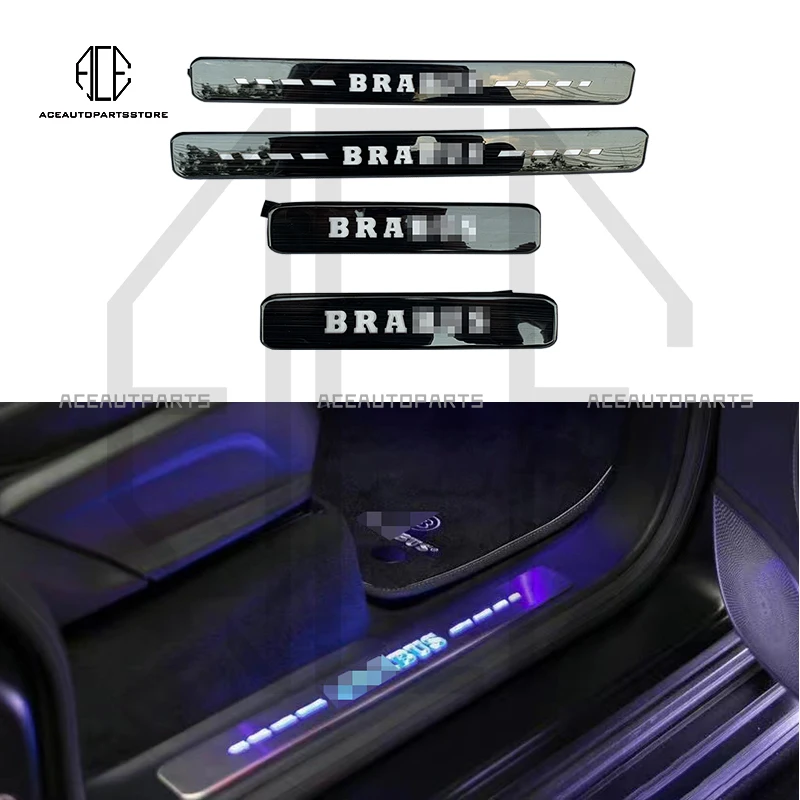 

G Class W463 Door Sills With B Logo Sliver And Black Coler LED Lights G63 G500 G350 Stainless Steel Door Side Pedal Scuff Plate