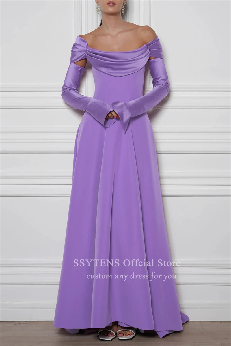 Elegant Lilac A Line Evening Dress Long Sleeves Purple Dubai Formal Occasions Prom Gowns Women Wedding Party Dresses