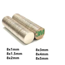  10/100 Disc magnet 8x1 8x1.5 8x2 8x3 8x4 8x5mm Belt with 3M self - adhesive NdFeB magnet 8mm neodymium magnet Magnetic standard 