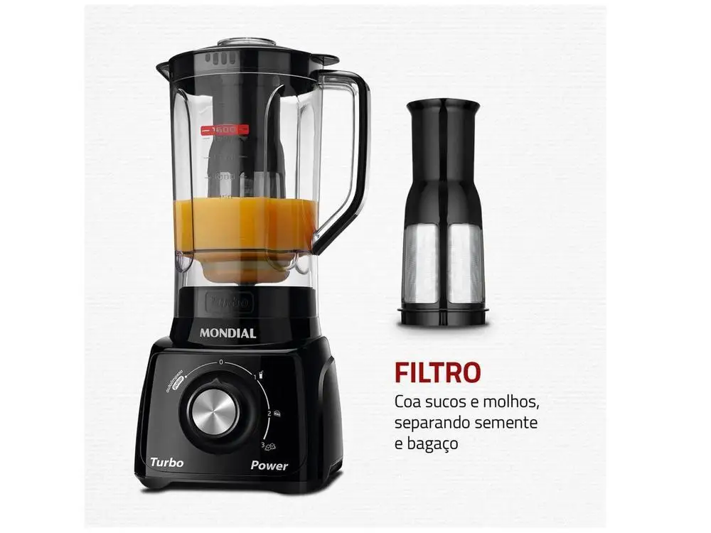 Liquidificador Mondial Turbo Power L-99 FB Preto com Filtro 3 Velocidades 550W - 220V 5