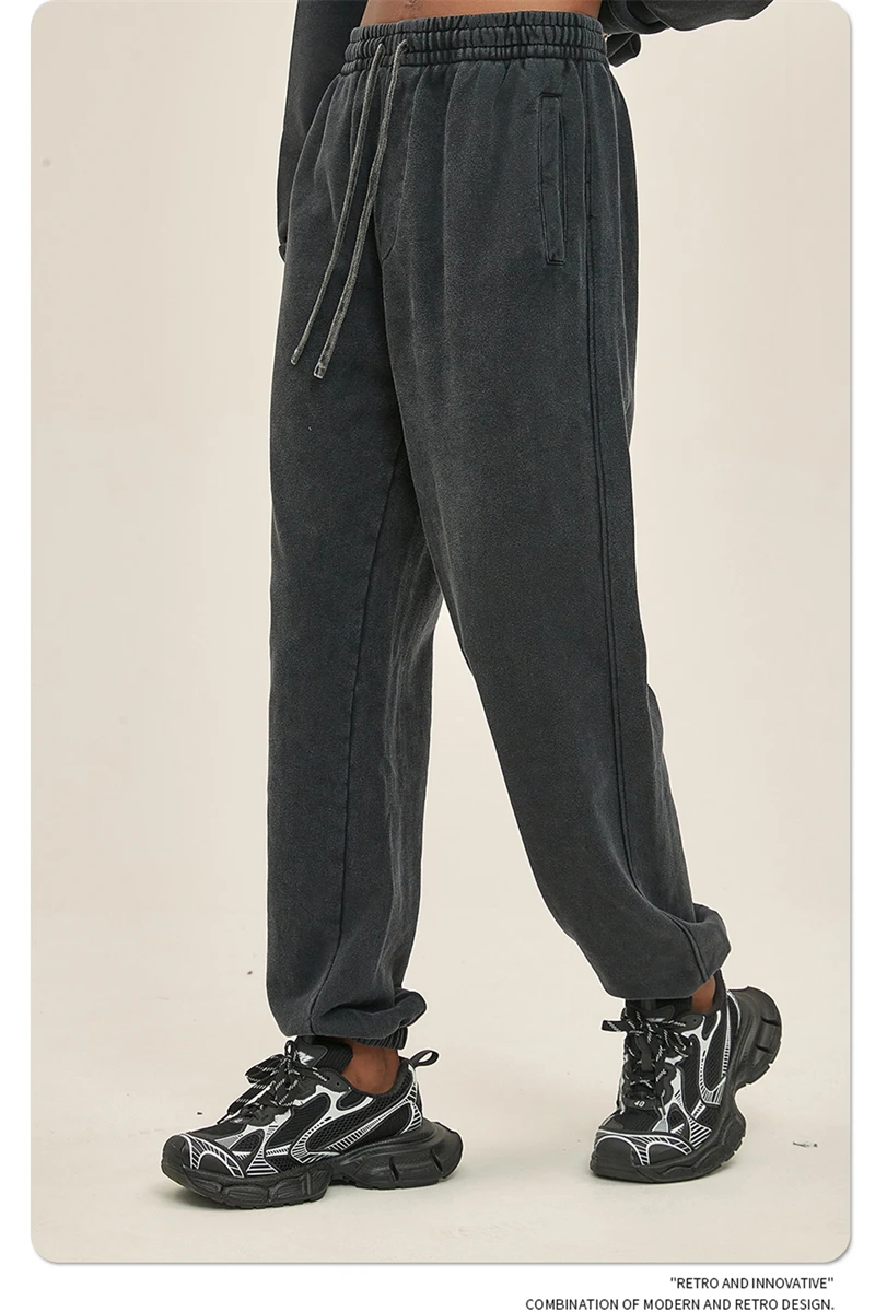 ZODF Retro Autumn Winter Men Batik Washed Cotton Sweatpants Unisex Loose Heavy Weight 420gsm Solid Joggers Pants HY0666