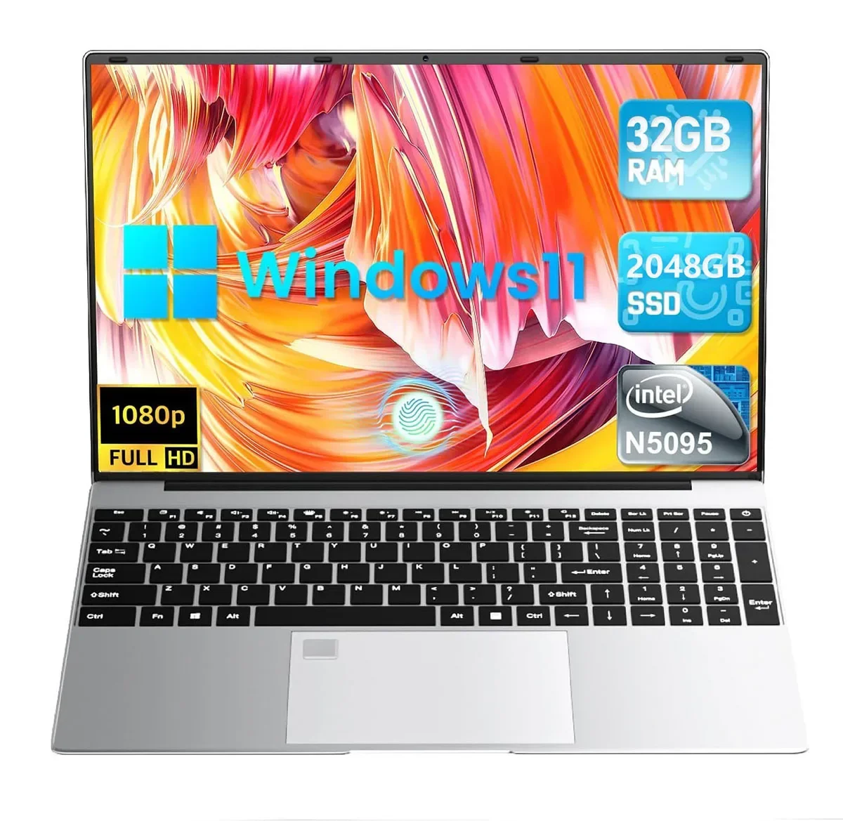 15.6" Office Notebook Laptop 32GB DDR4 1024GB SSD Windows 11 N5095 IPS FHD 1080P Display 5G/2.4Ghz WiFi USB 3.0