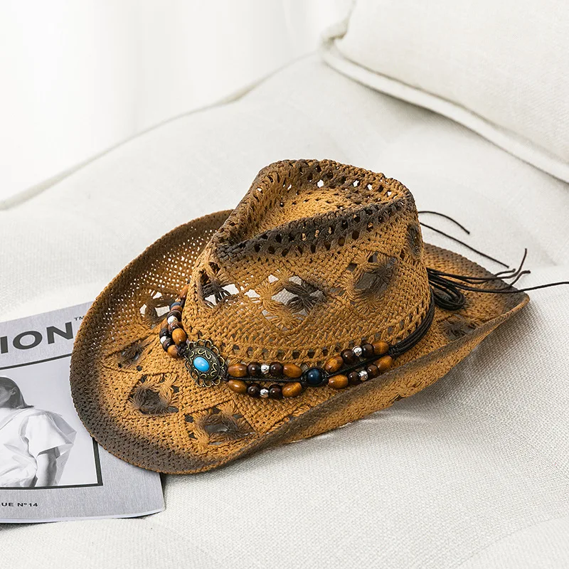 Cowboy hut männer frauen cowboy stroh hut monochrome filz hut männer und frauen der großen krempe outdoor strand ritter hut – Detail 22