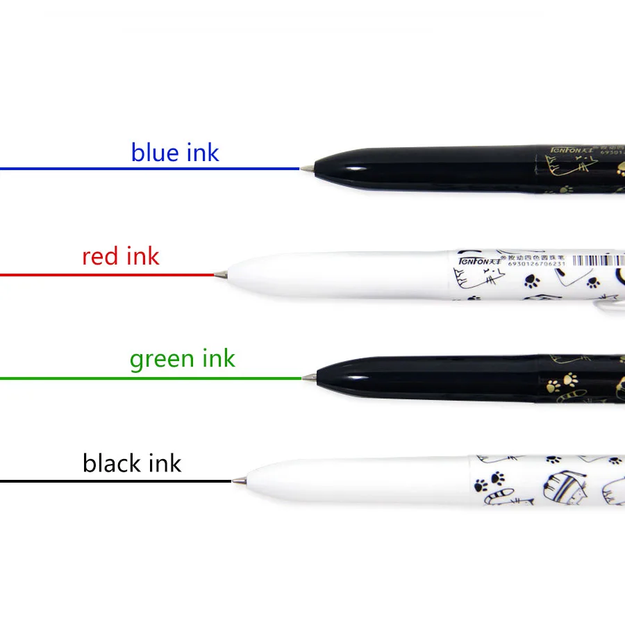2pcs, 4-in-1 Creative Cat Ballpoint Pens Colorful 0.5mm Black, Blue, Red, Green Ink Multifunction Pen for Office Study Supplies