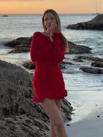 TARUXY Autumn New Knitted Mini Dress For Women Fungus Contrast Color Slim Sweater Dress Elegant Female Party Clothes Long Sleeve 1
