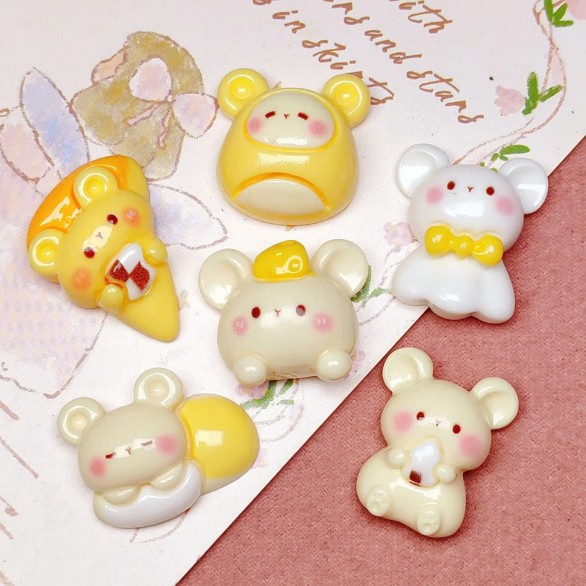 

10PCS Cute Hamster Pizza Theme Yellow Kawaii Cartoon Character Nail Art Resin Charm DIY Hairpin Phone Case Accessories