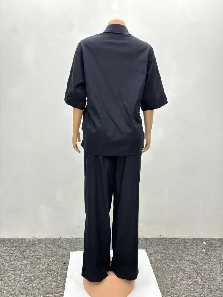 Wmstar Two Piece Set Women Wholesale Shirt Wide Leg Trousers  African Style Women's Clothing Pants Sets Button Matching Suit