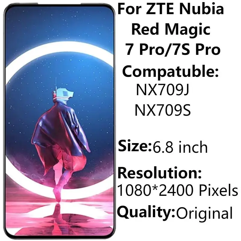 

Original 6.8'' For ZTE Nubia Red Magic 7 Pro NX709J 7S Pro NX709S LCD Display With Frame Touch Screen Digitizer Assembly Parts