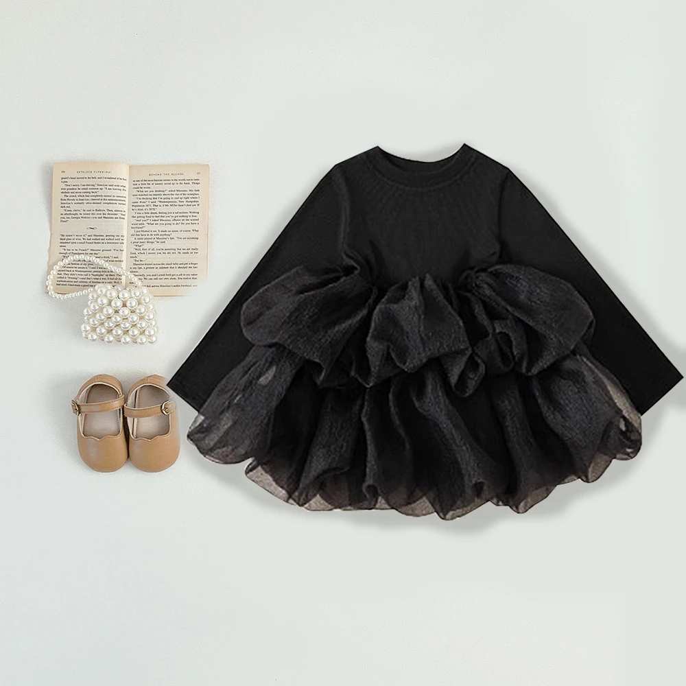 Disney Baby Girl Autumn Black Tutu Dress Long Sleeve Princess Dress 1-8Y  Baby Girl One-piece Dress Puffy Vestido Elegant Cartoon - AliExpress 1501