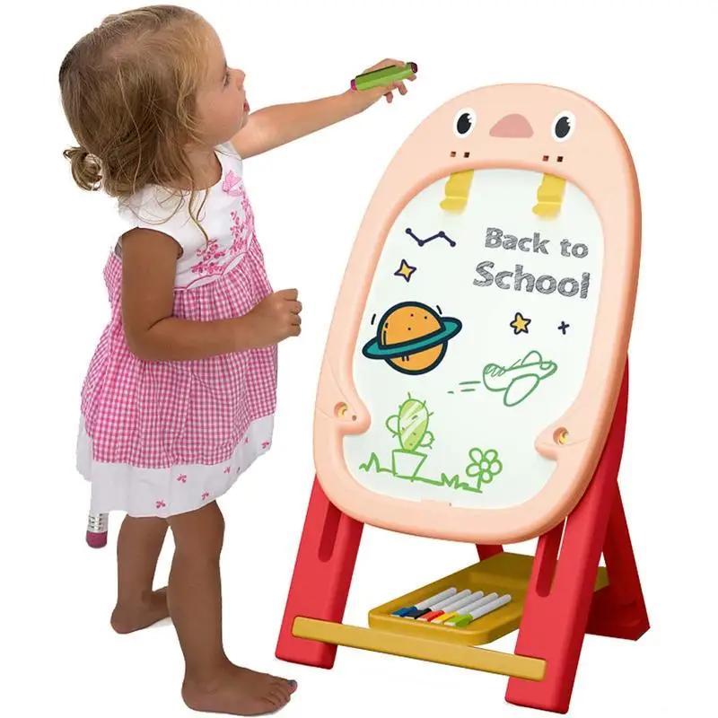 

Kids Easel Double Sided Chalk Board & Painting Easel With Smooth Surface Toddler Art Easel With Painting Accessories Stable And