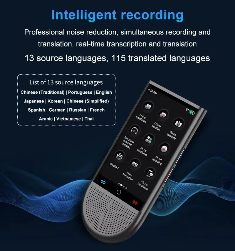 S15 4G Portable AI Translator 16GB Memory 148 Language Smart Translate Real Time Voice Photo Offline Translated