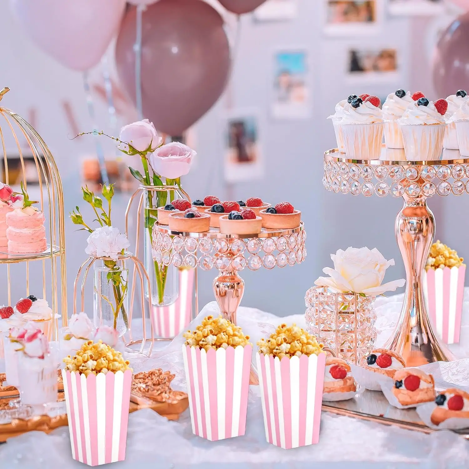 12 Pcs Popcorn Boxes Small Popcorn Bags Striped Paper Popcorn Bags Pastel Popcorn Boxes Candy Containers For Birthday Party Favor Supplies - View #9