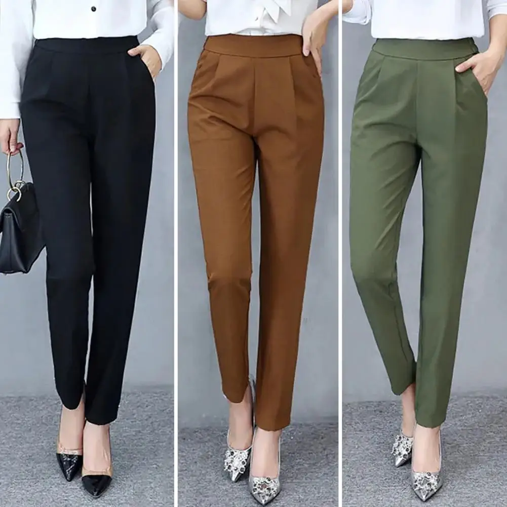 

Woman Pants High Waist All Match Elegant Commute Business Trousers Everyday Wear Polyester Solid Color Suit Pants For Travel