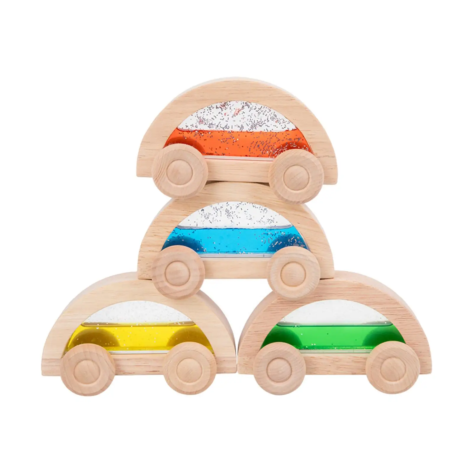 

4 Pieces Wooden Car Toy Rainbow Wooden Vehicle for Children Holiday Gift