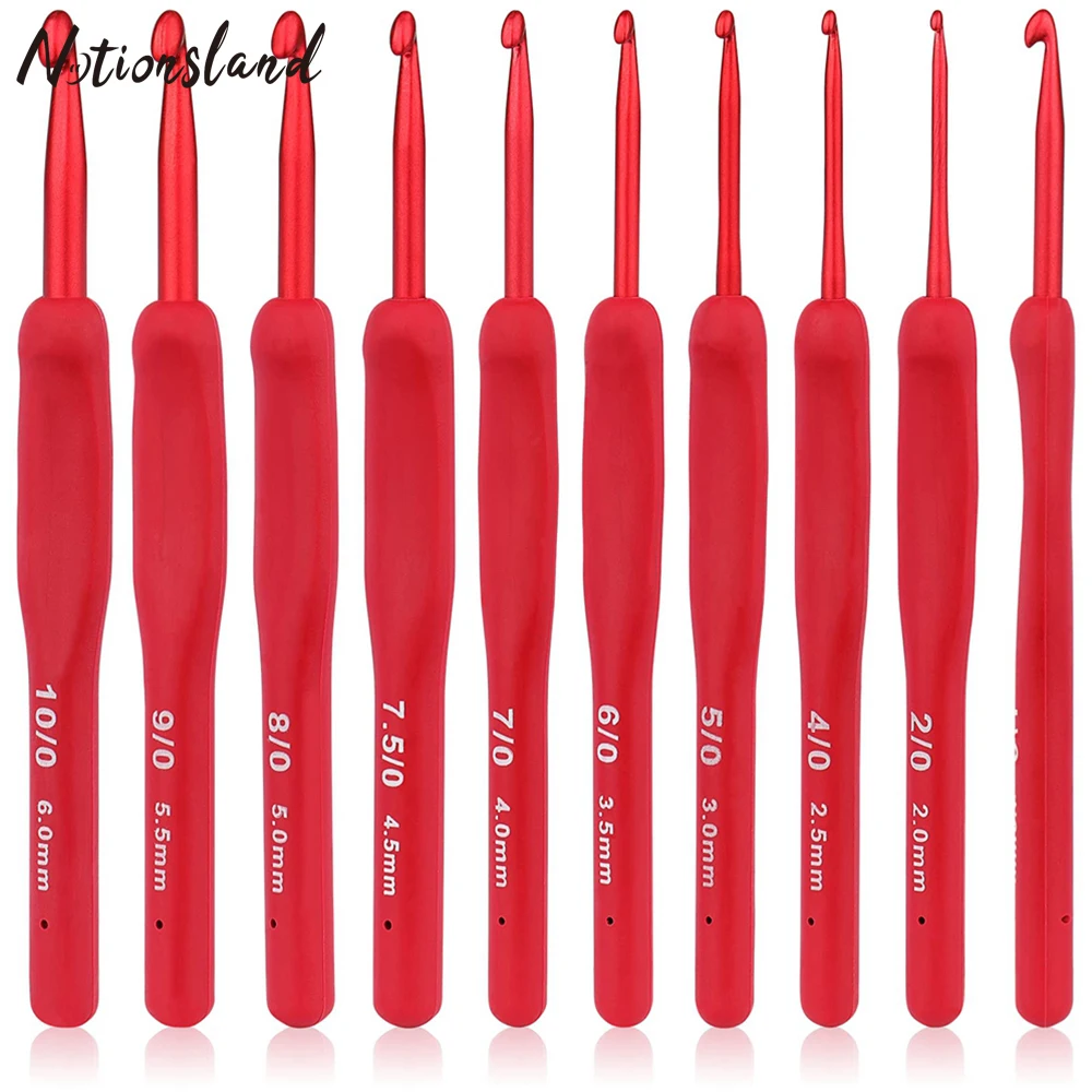 

9Pcs/Set New Red Aluminum Crochet Hooks 2.0-6.0mm Silicone Handle Crochet Kit DIY Sweater Knitting Tools For Sweater Weaving