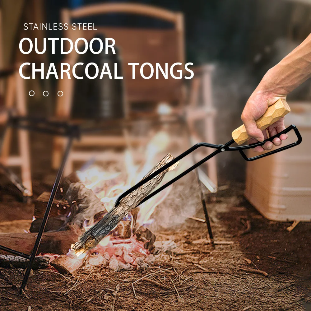 Portable Fire Tongs Barbecue Fire Tongs Stainless Steel Charcoal Anti-Scalding Charcoal Fireplace BBQ Clip Cover