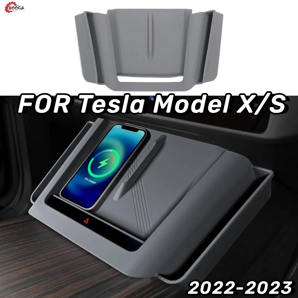 

For Tesla Model X/S Center Console Wireless Charging with Side Pocket Storage Box,Compatible with Model X/S 2022-23 Accessories
