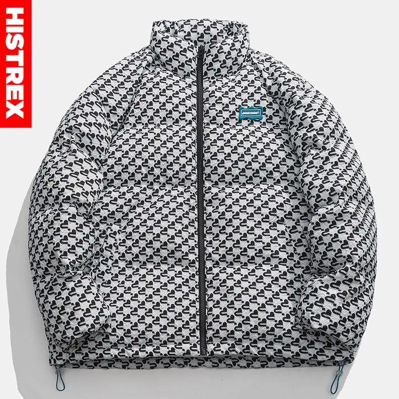 

HISTREX Brand Jacket Parkas Men Winter Stand Collar Thick Parkas Hip Hop Warm Coat Print Heart Womens Puffer Parka Jackets Man
