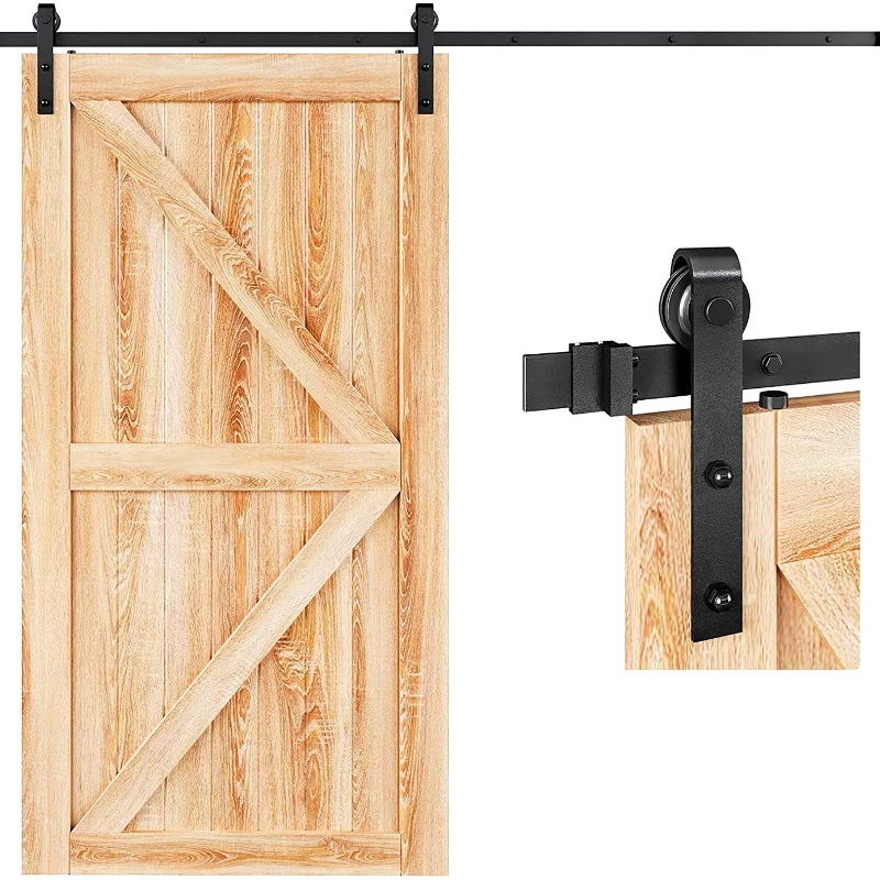 

6/6.6/9 FT Heavy Duty Sliding Barn Door Hardware Kit Basic J Pulley Slide Smoothly Quietly Easy Install Door Track and Rollers