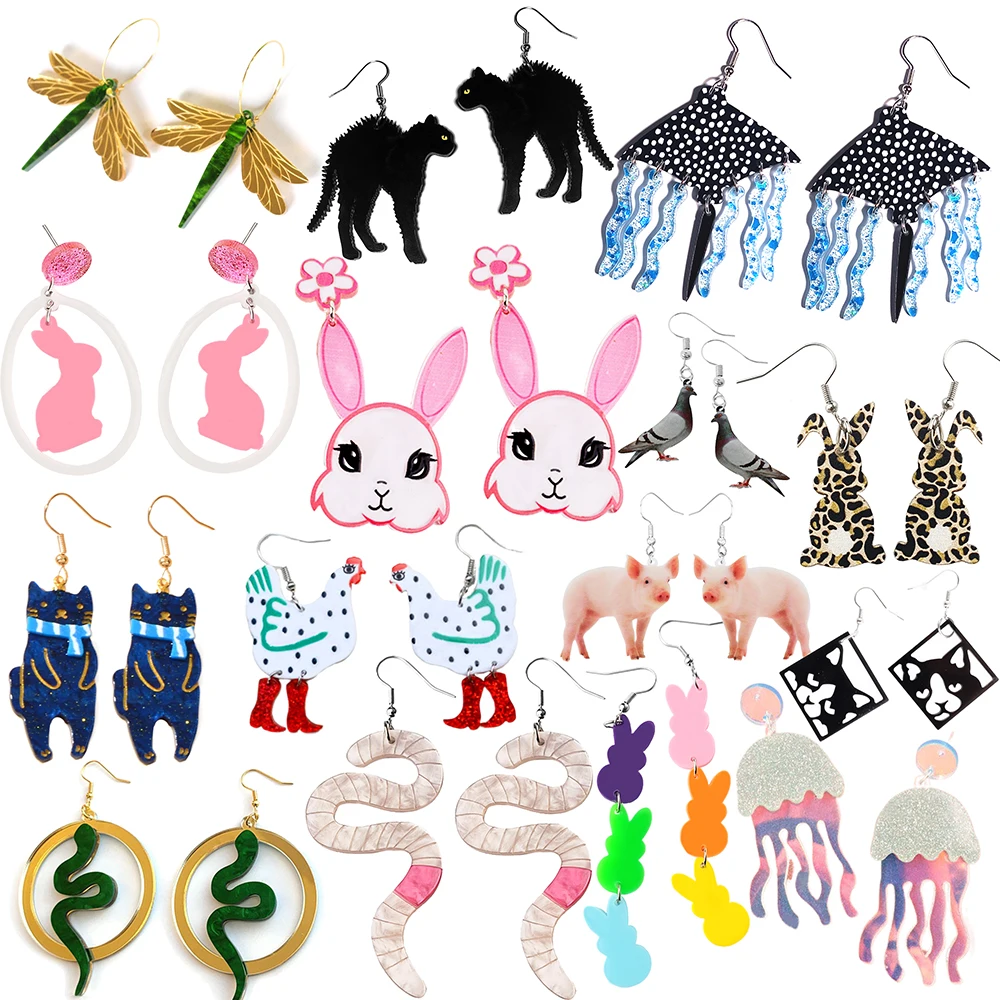 

Earrings For Women Girls Hip Hop Cute Exaggeration Special Creativity Jewelry Animal Cat Parrot Snake Rabbit Dinosaur